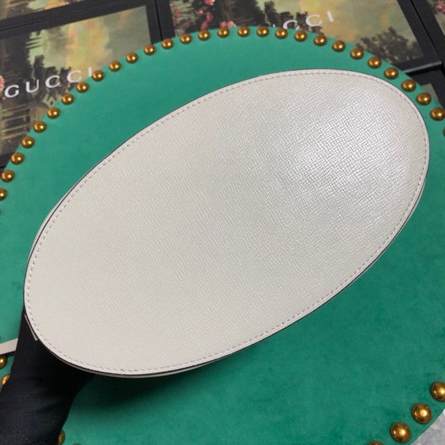 Gucci經典款女包 602118 古馳Gucci1955馬銜扣水桶包 Gucci白色全皮單肩背包  gqy2724